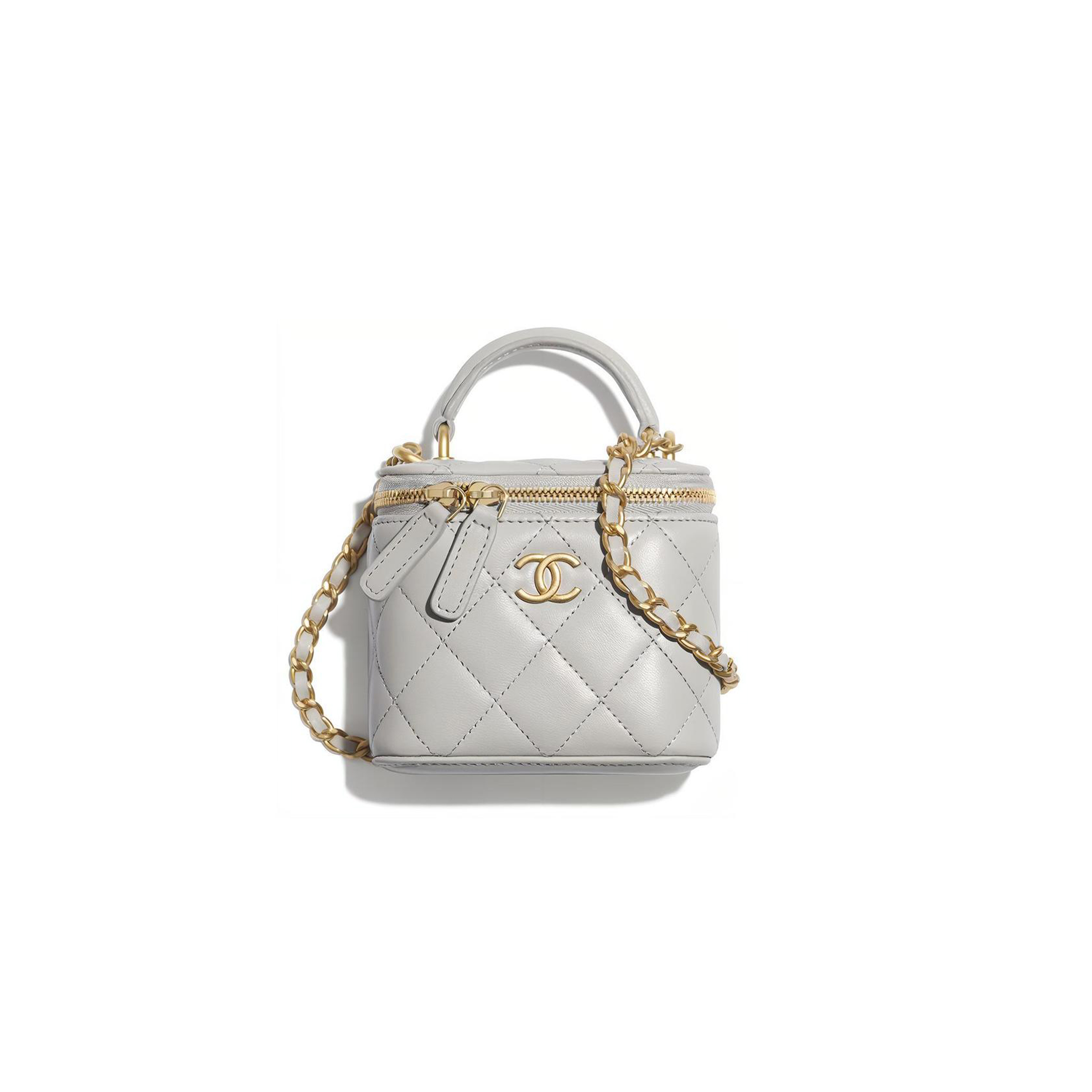 CHANEL MASTER MINI TOP HANDLE VANITY WITH CHAIN GREY LAMBSKIN AP2198 (11*8.5*7cm)